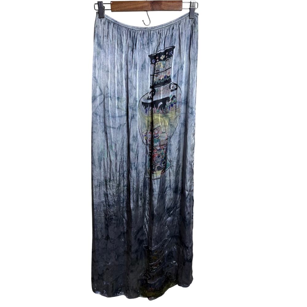 Citron Santa Monica 100% Silk Maxi Skirt size M Tie Dye Asian Vase Print USA